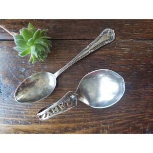 Sterling Silver Baby spoon Weidlich curved handle cut‎ out + straight